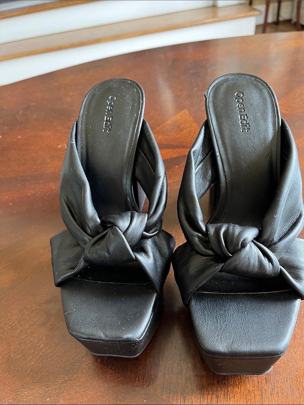 Black Knotted Slide Sandals for Women, Open Edit